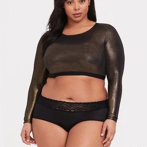 Torrid Gold Metallic Long Sleeve Under-It-All Crop Top Size 2